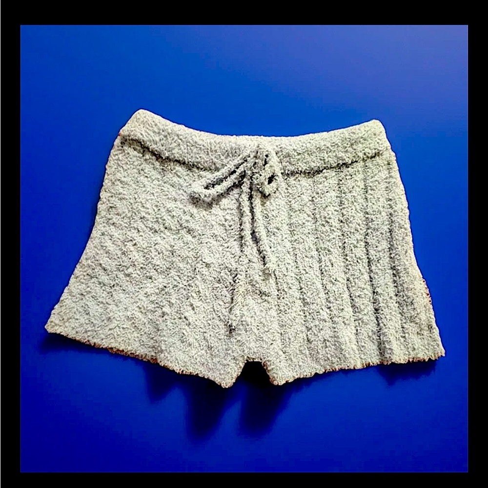 POL Cozy Drawstring Waist Cable Knit Fuzzy Shorts Light Blue Size Large NWT
